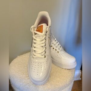 Nike White and Gold Men's Air Force Ones Nola edition